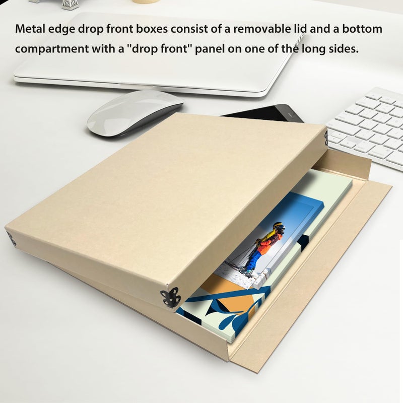 Lineco Museum Archival Storage Box, 11.75x15.25x1.5 in. Drop Front Design. Acid-Free with Metal Edge. Organize Photos, Pictures, Prints, Documents, Crafts, DIY. Tan, 1 Pack - Image 2